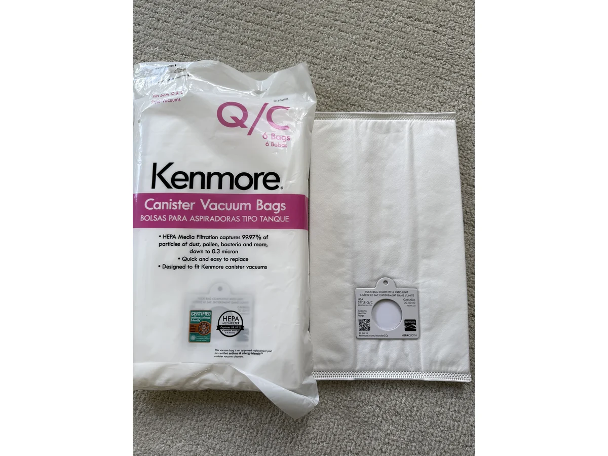 Kenmore Type Q/C canister vacuum bag package and replacement bag for 400 600 and 700 series canisters